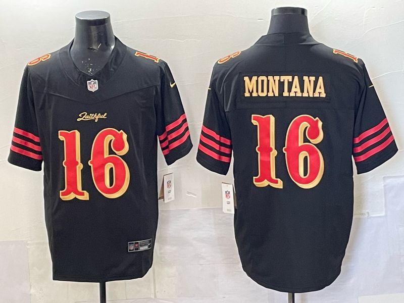 Men 2025 San Francisco 49ers #16  Montana black 5th generation Nike Limited NFL Jersey style  001